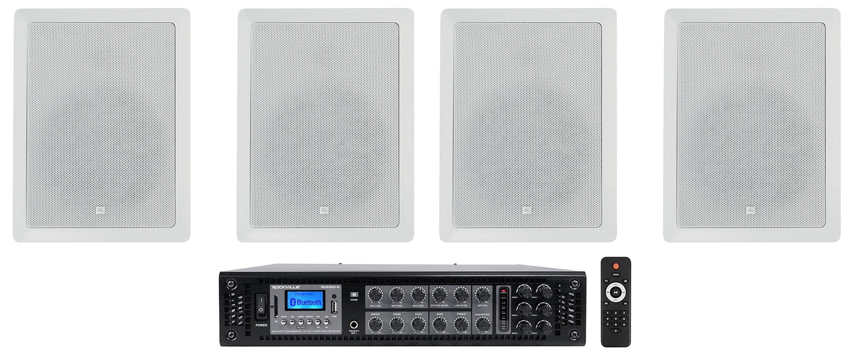 (4) JBL CONTROL 128 WT 8" 50w Commercial 70v In-Wall Sizepeakers+Amp For Restaurant