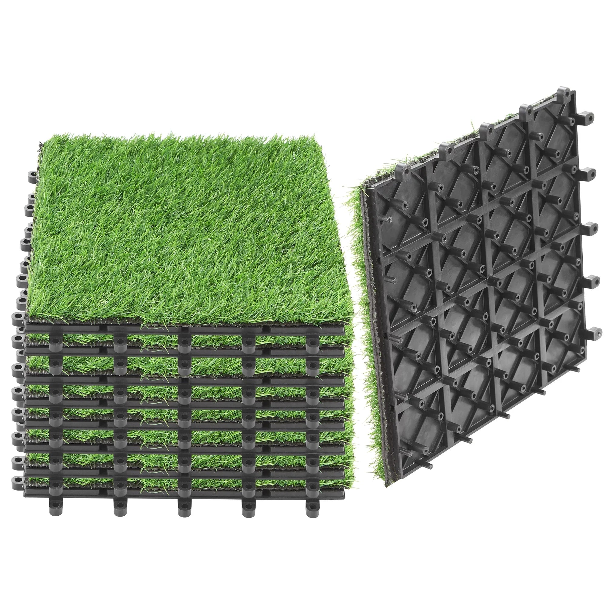 BuxWellBang 9pcs Artificial Grass Flooring Tile Interlocking Turf Tile, 12'' x 12'' x 2''