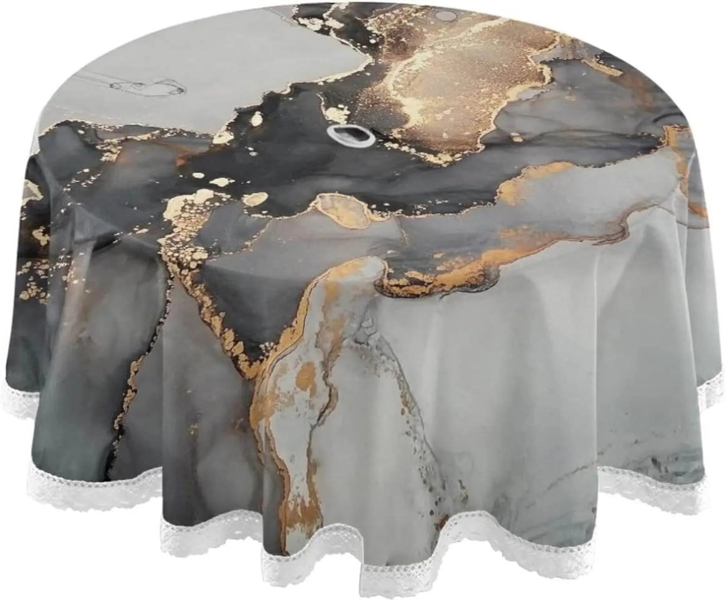 Dreamtimes 60" Natural Luxury Abstract Fluid Art Painting Round Tablecloth 60In,Waterproof Round Table Cloths with Umbrella Hole and Zipper,Party Patio Table Covers for Outdoor Backyard /BBQ/Picnic
