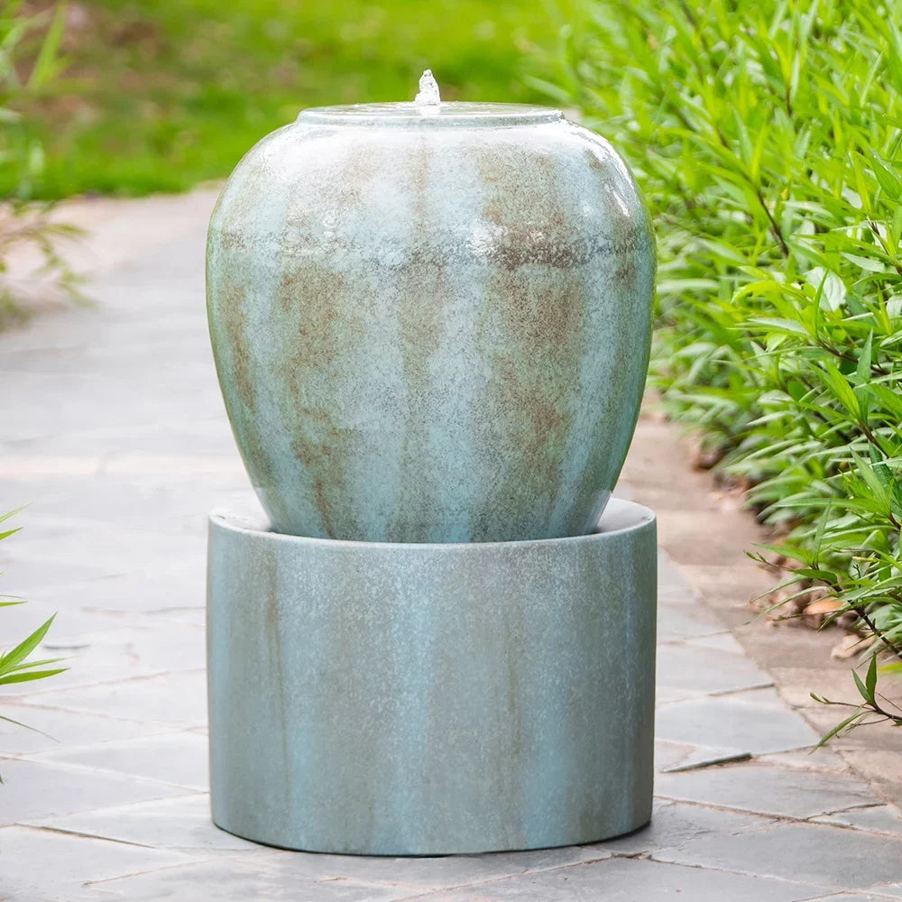 CoSizeoTower 19.5X19.5X32.5" Heavy Outdoor Cement Fountain Antique Blue, Cute Unique Urn Design Water Feature for Home Garden, Lawn, Deck & Patio