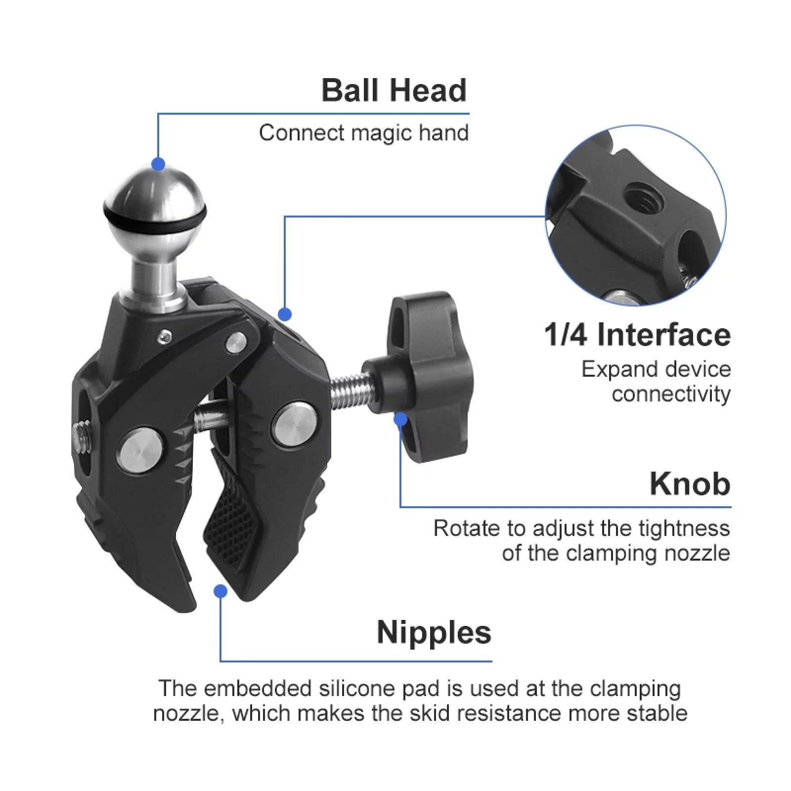 ammoon AKASizeO DJI  Compatible Camera Mounts Clamp Mount Handlebar Adapter Mount