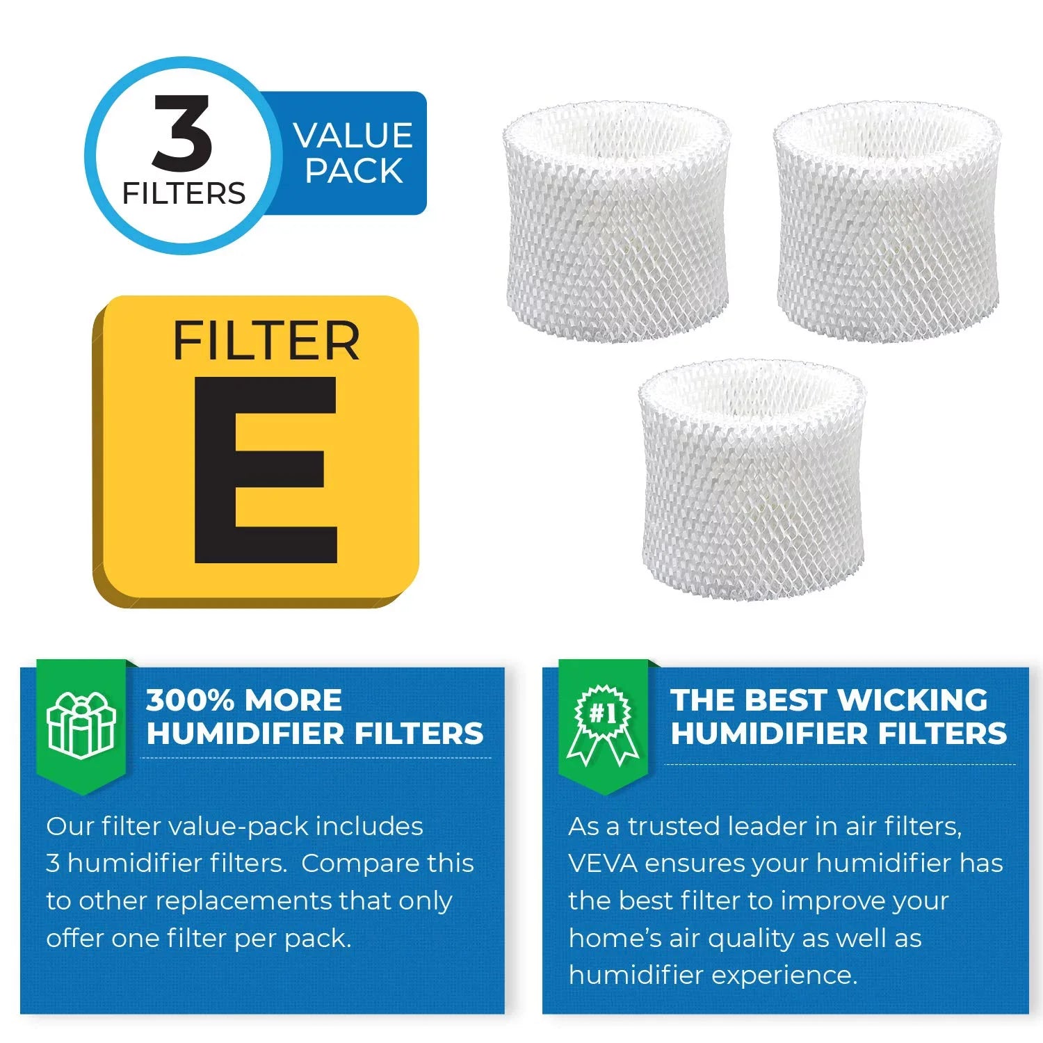 VEVA 3 Pack Premium Humidifier Replacement Filters for HW Filter E