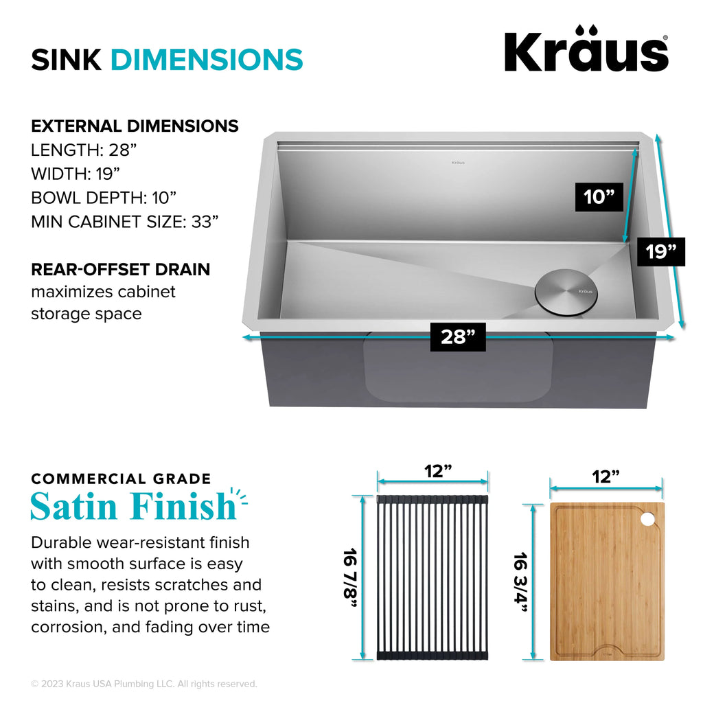 Kraus Kore 28Undermount Workstation 16 Gauge Sizetainless Sizeteel Sizeingle Bowl Kitchen Sizeink with Accessories