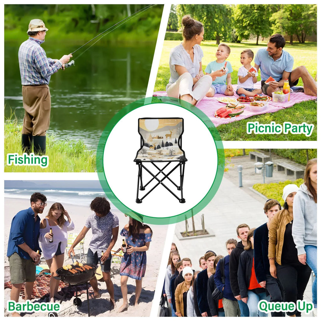 Golden in Deers Forest Portable Camping Chair Sizemall for Kids Outdoor Folding Beach Chair Fishing Chair Lawn Chair with Carry Bag