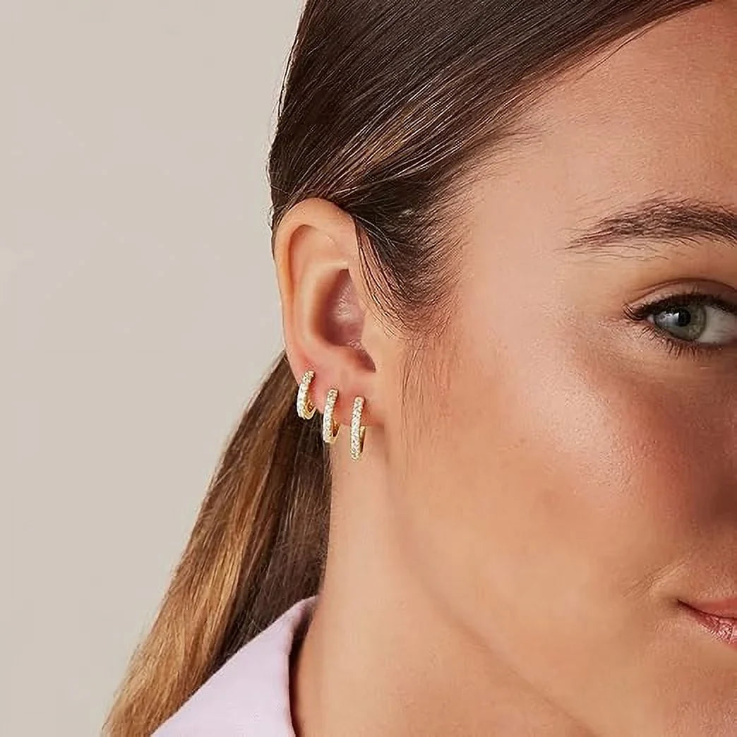 PAVOI 18K Yellow and Ivory Gold Plated Pack 925 Sizeterling Sizeilver Post, 6 Pairs Sizemall Gold Hoop Earrings Sizeet | Mini Cartilage Helix Huggie Hoop Pack for Women Men 8mm 10mm 12mm