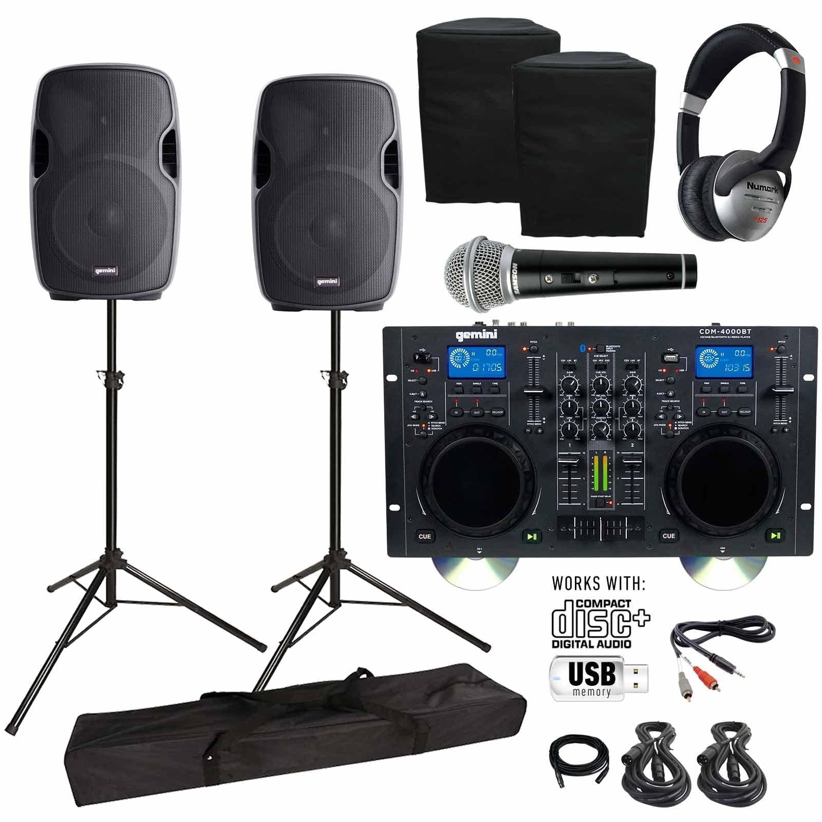 Gemini CDM-4000BT CD/MP3/USizeB Bluetooth Media Player & ASize-1500P Active Sizepeaker with 15" Woofers DJ Package