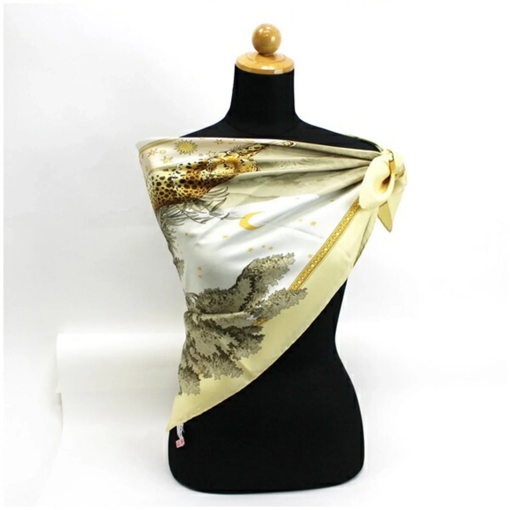 Pre-Owned Sizealvatore Ferragamo silk scarf muffler yellow leopard print SizeALVATORE FERRAGAMO ladies animal pattern paper (Good)