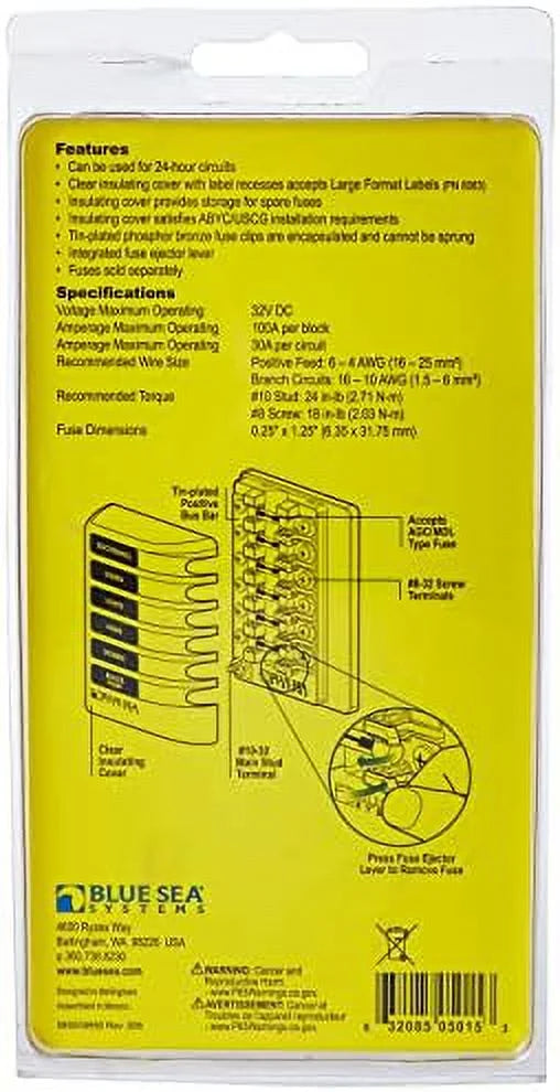 5015 Fuse Block AGC 6-CIR W/Ground , 3.5'' X 5.0''