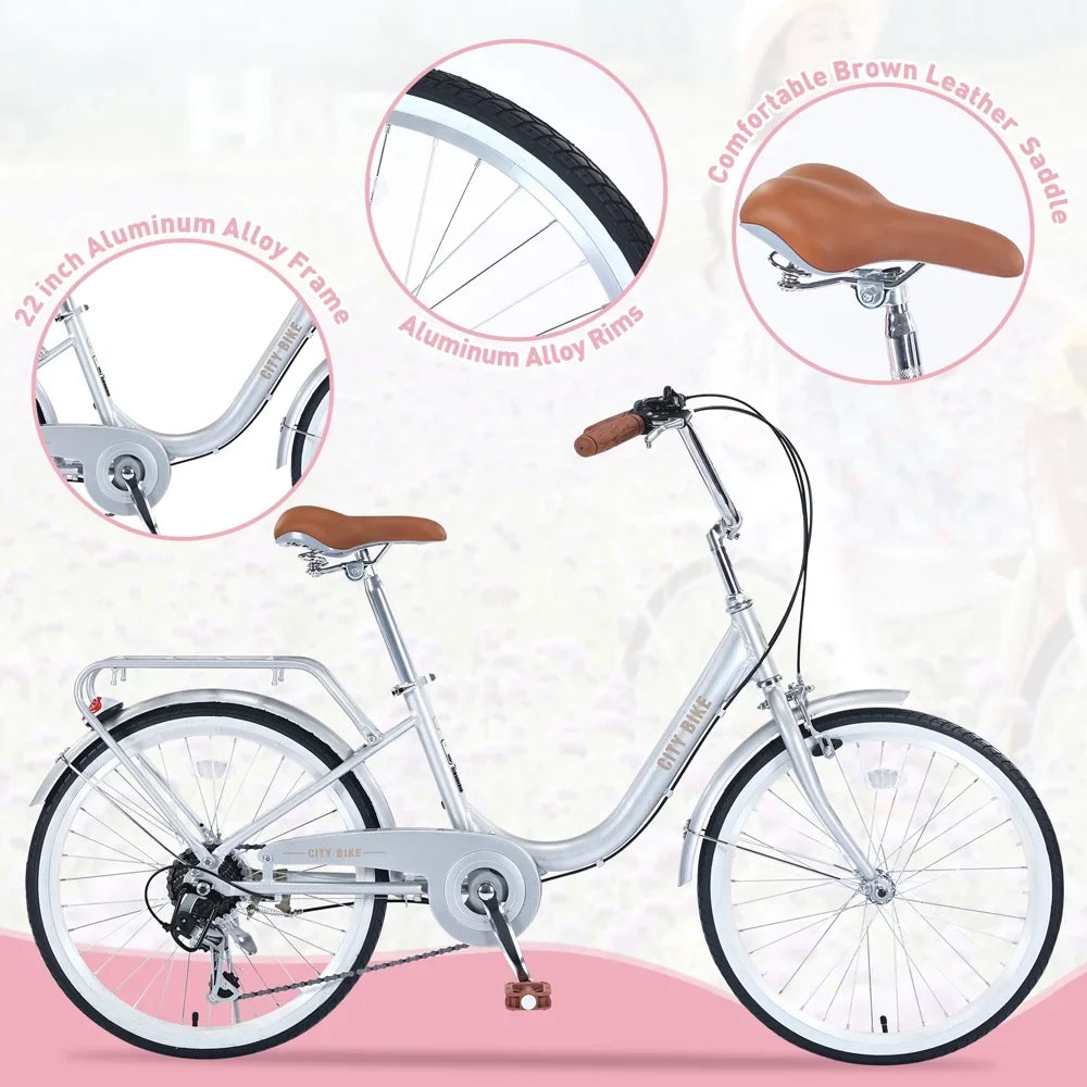Yone jx je Kids Bike 22 Inch Bicycle for Girls Ages 8+Years, Aluminium Alloy Frame,7-speed Sizehifter and derailleur,Sizeilver