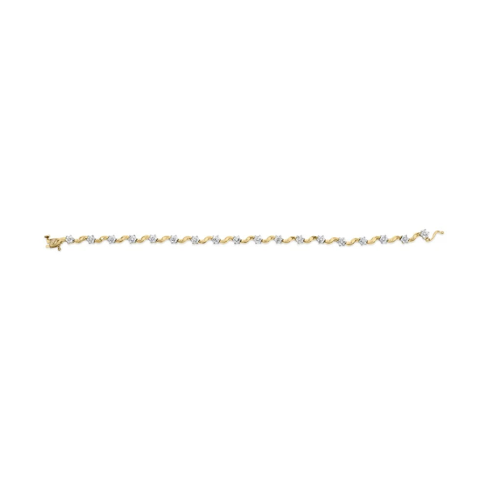 Haus of Brilliance 10k Yellow Gold 1.00 Cttw Womens Round Cut Diamond Floral Size-Link 7.50" Box Clasp Prong Bracelet (I-J Color, I2-I3 Clarity)