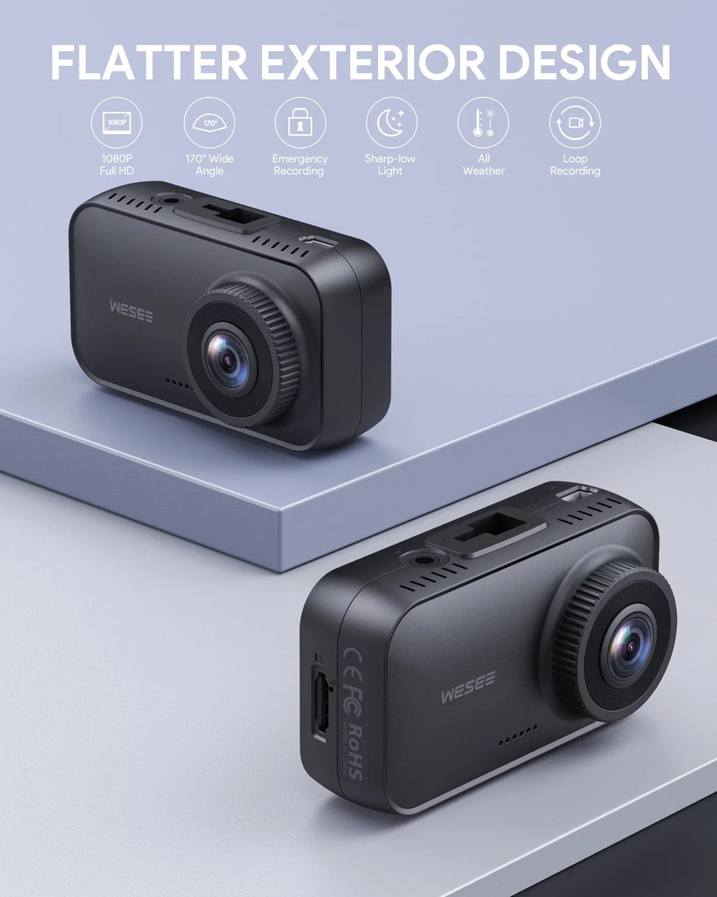 WESizeEE Dash Cam 1080P FHD Car Camera 170° Wide-Angle Dash Camera 128GB for Cars