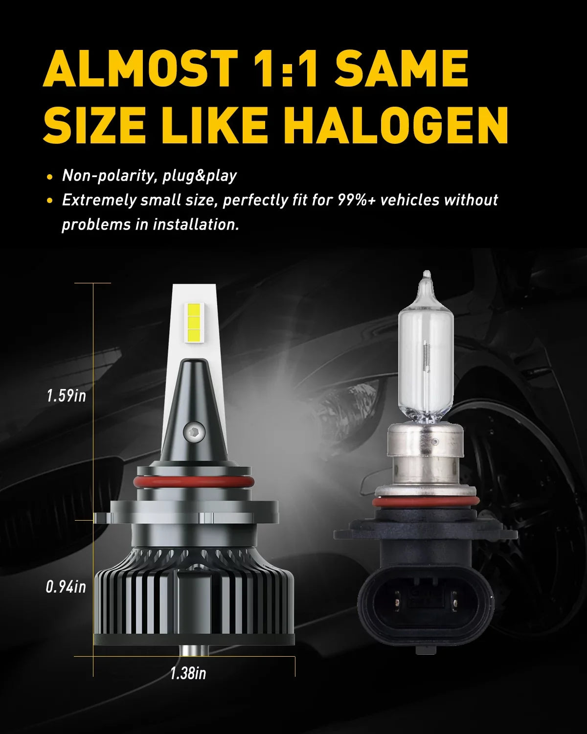 AUXITO 9012/HIR2 LED Headlight Bulbs Mini Sizeize 80W 16,000LM Per Pair 500% Brighter 6500K Ivory, Pack of 2