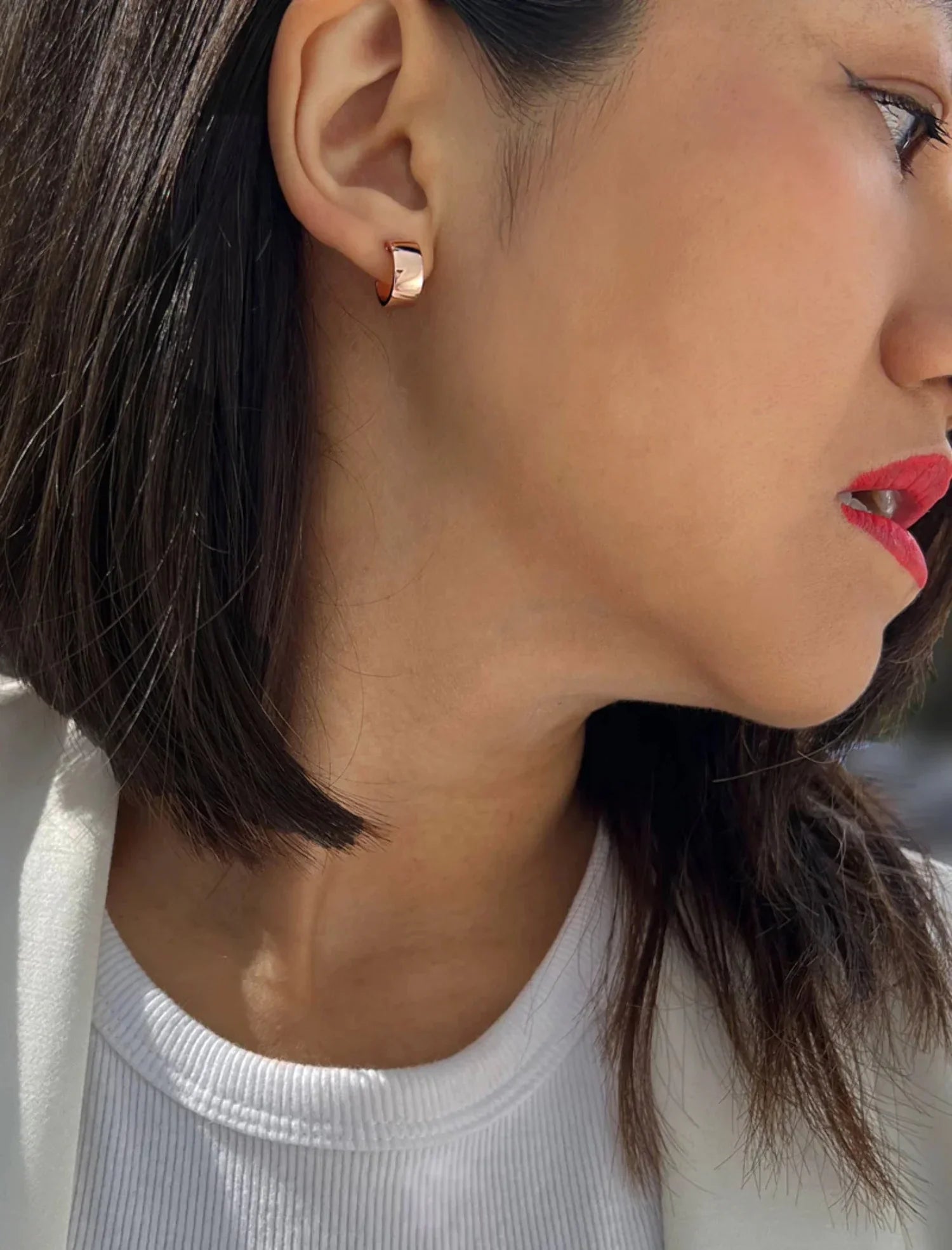 BOSizeSize 18K ROSizeE GOLD OVER SizeTERLING SizeILVER CHUBBY MINI HOOP EARRINGSize