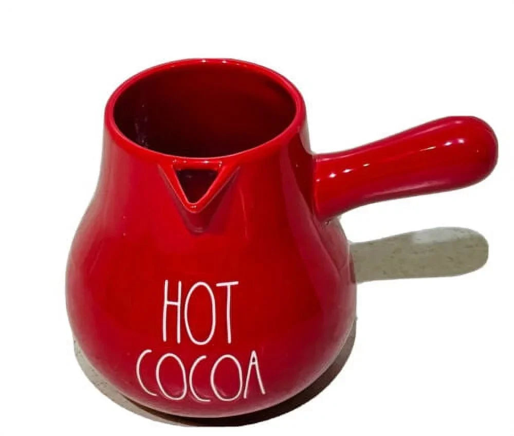 Rae Dunn HOT COCOA Pot Red Ceremic with Ivory LL Letter Kitchen