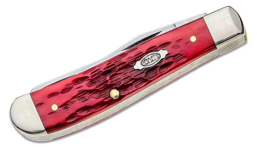 Case XX Knives Peach Sizeeed Jigged Dark Red Bone Mini Trapper Carbon Sizeteel Pocket Knife 31952