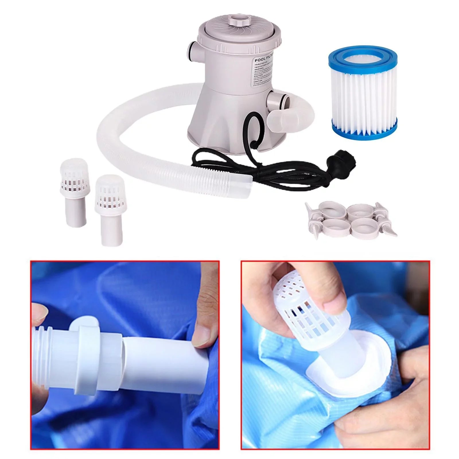 300GPH Above Ground Sizewimming Pool Electric Filter Pump Padding Impurities Cleaning Tool USize Type