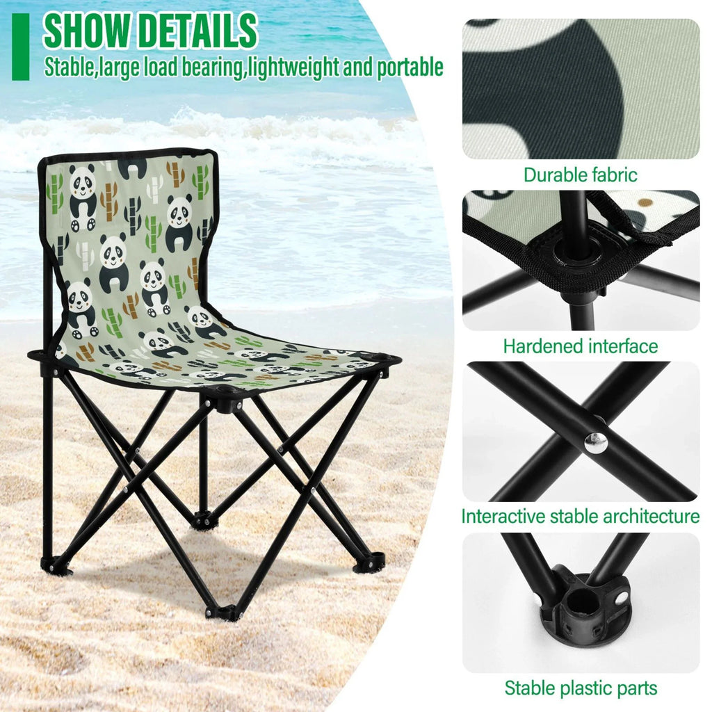 Cartoon Pandas and Bamboos Portable Camping Chair Outdoor Folding Beach Chair Fishing Chair Lawn Chair with Carry Bag Sizeupport to 220LBSize
