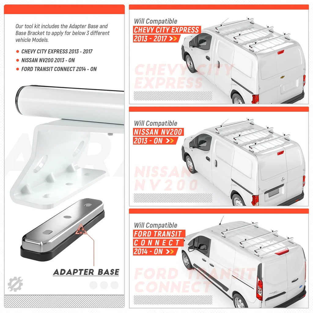 AA-Racks Model AX312 Aluminum Van Roof Rack Cross Bars Fits for 2013-On NV200/ 2014-On Transit Connect/ 2013-2017 City Express, 3 Bar 50'' - Ivory