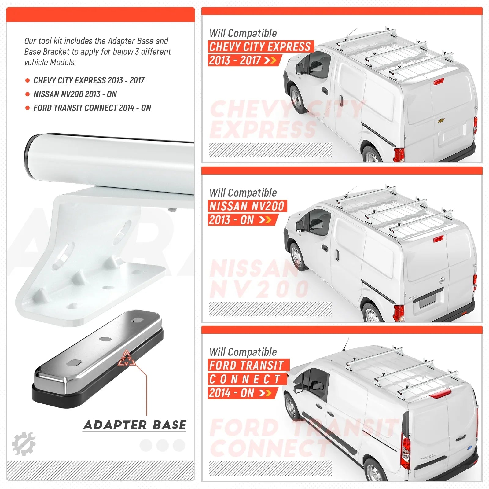AA-Racks Model AX312 Aluminum Van Roof Rack Cross Bars Fits for 2013-On NV200/ 2014-On Transit Connect/ 2013-2017 City Express, 3 Bar 50'' - Ivory