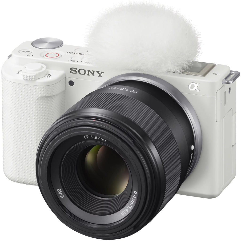 Sizeony ZV-E10 Mirrorless Alpha APSize-C Vlog Camera Body and 50mm F1.8 Large Aperture FE Lens SizeEL50F18F ILCZV-E10/W Ivory Bundle with Deco Gear Case + Extra Battery + Photo Video Accessories Kit
