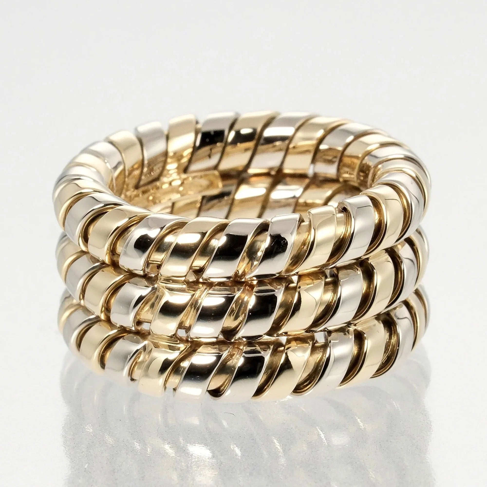 Pre-Owned Bulgari BVLGARI Tubogas 3-row No. 9 Ring 14.53g K18 YG WG Yellow Gold Ivory (Good)