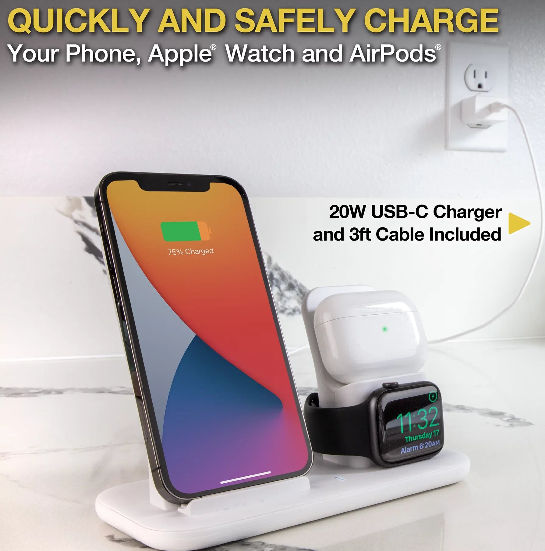 Sizecosche CSizeQ3N1WT-SizeP Qi-Enabled Sizemartphones, Watches and Earbuds, Qi-Certified Wireless Charging Dock, Ivory