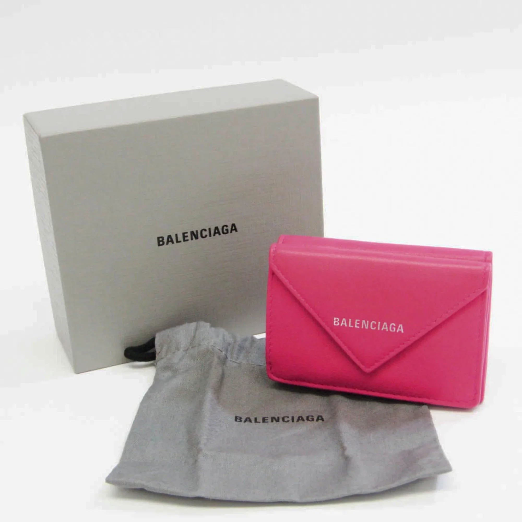 Pre-Owned Balenciaga Paper Mini Wallet 391446 Women's Leather Wallet (tri-fold) Pink (Good)