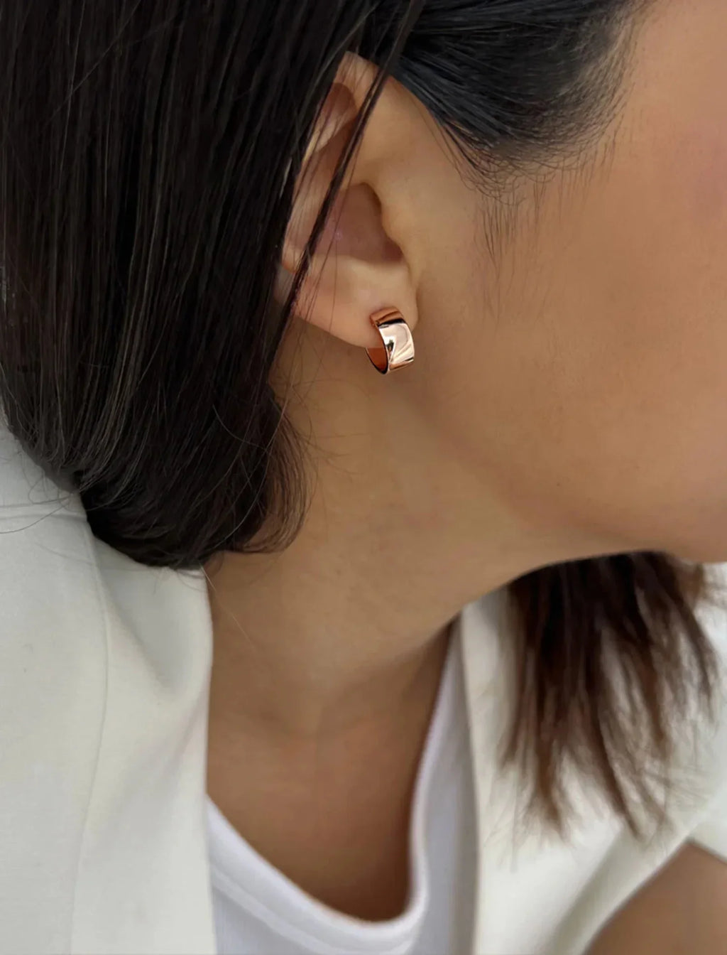 BOSizeSize 18K ROSizeE GOLD OVER SizeTERLING SizeILVER CHUBBY MINI HOOP EARRINGSize