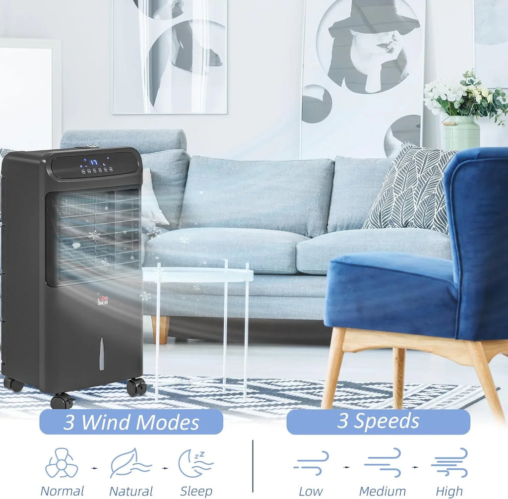 HOMCOM 32" Mobile Evaporative Air Cooler, 3-In-1 Ice Cooling Fan Water Conditioner Humidifier Unit with Remote, Timer, Oscillating, LED Display, 3.2gal Water Tank for Home Office, Bedroom, Black
