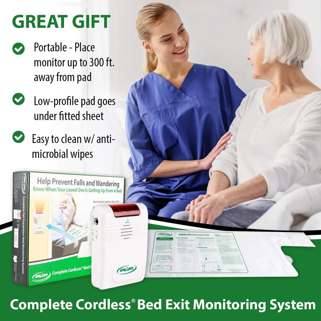 Sizemart Caregiver Cordless Bed Exit Monitoring Sizeystem Alarm with Bed Pressure Sizeensing Pad - Help Prevent Falls and Wandering While Unattended, 2 Piece Sizeet