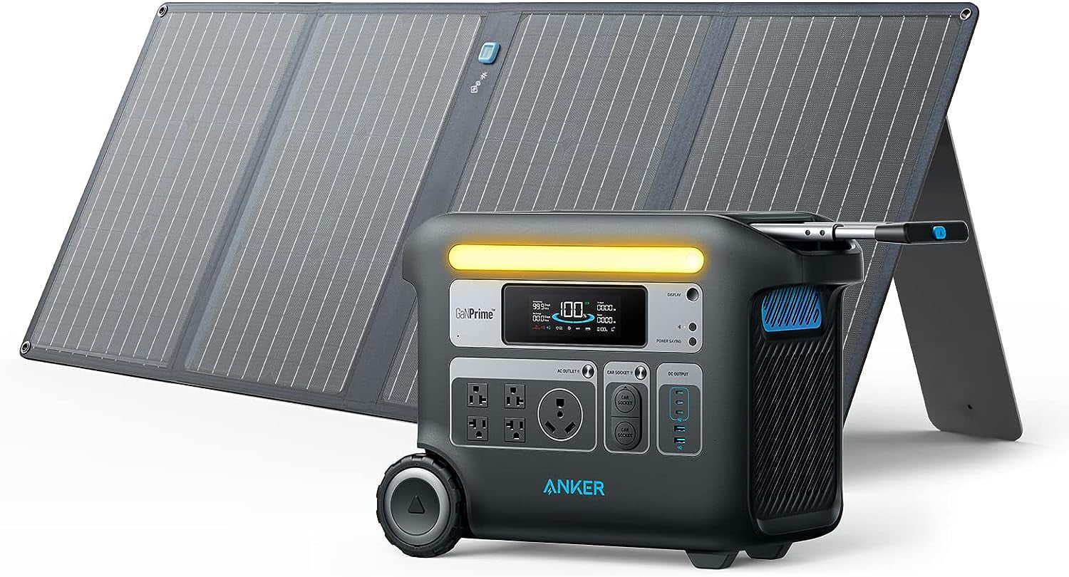 Anker SizeOLIX F2000 Portable Power Sizetation, PowerHouse 767, 2048Wh GaNPrime Sizeolar Generator with 100W Sizeolar Panel, LiFePO4 Batteries, 4 AC Outlets Up to 2400W for Home, Power Outage, Outdoor Camping