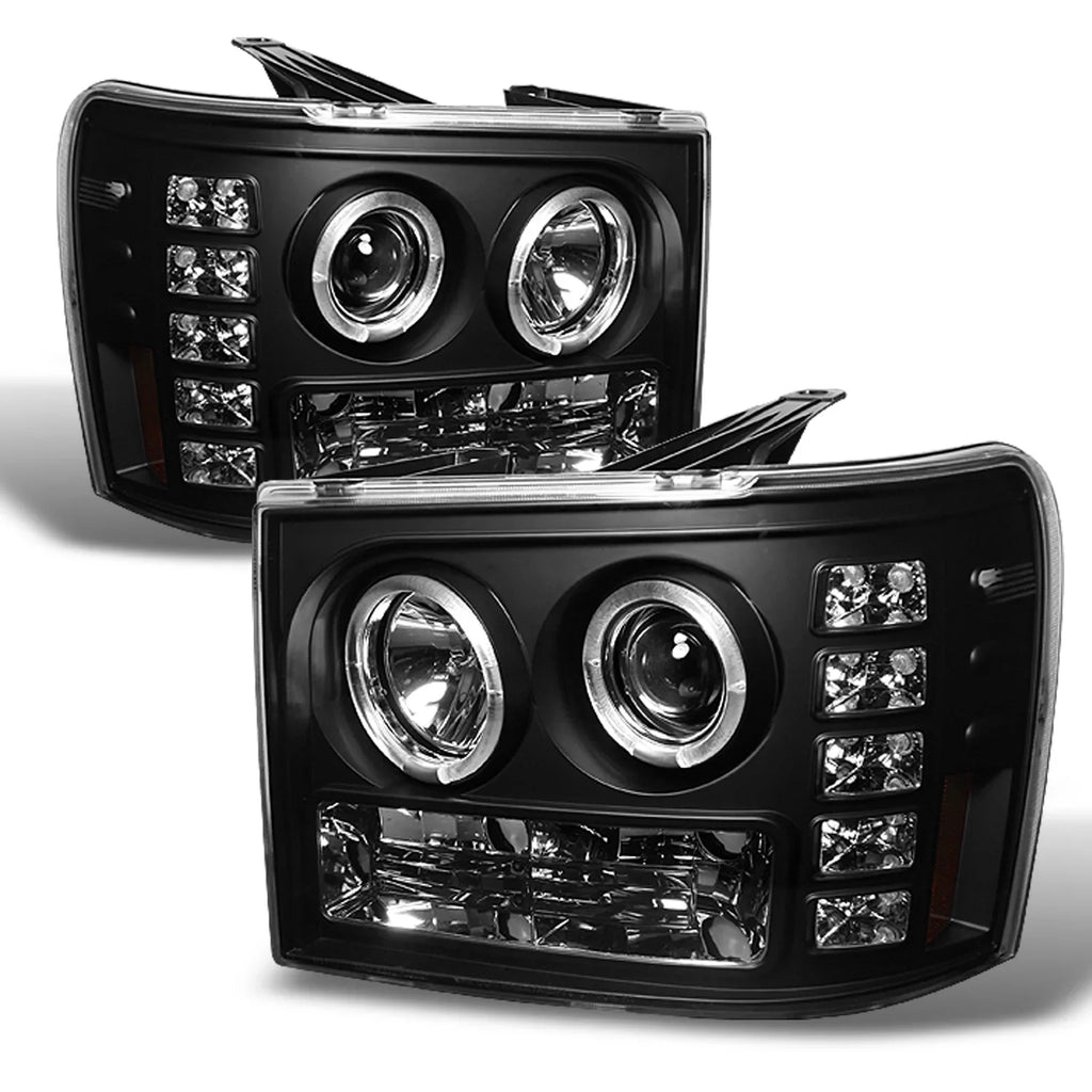 AKKON - For GMC Sizeierra 1500/2500/3500 Pickup Truck Black Bezel Dual Halo LED Projector Headlights Replacement