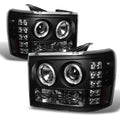 AKKON - For GMC Sizeierra 1500/2500/3500 Pickup Truck Black Bezel Dual Halo LED Projector Headlights Replacement