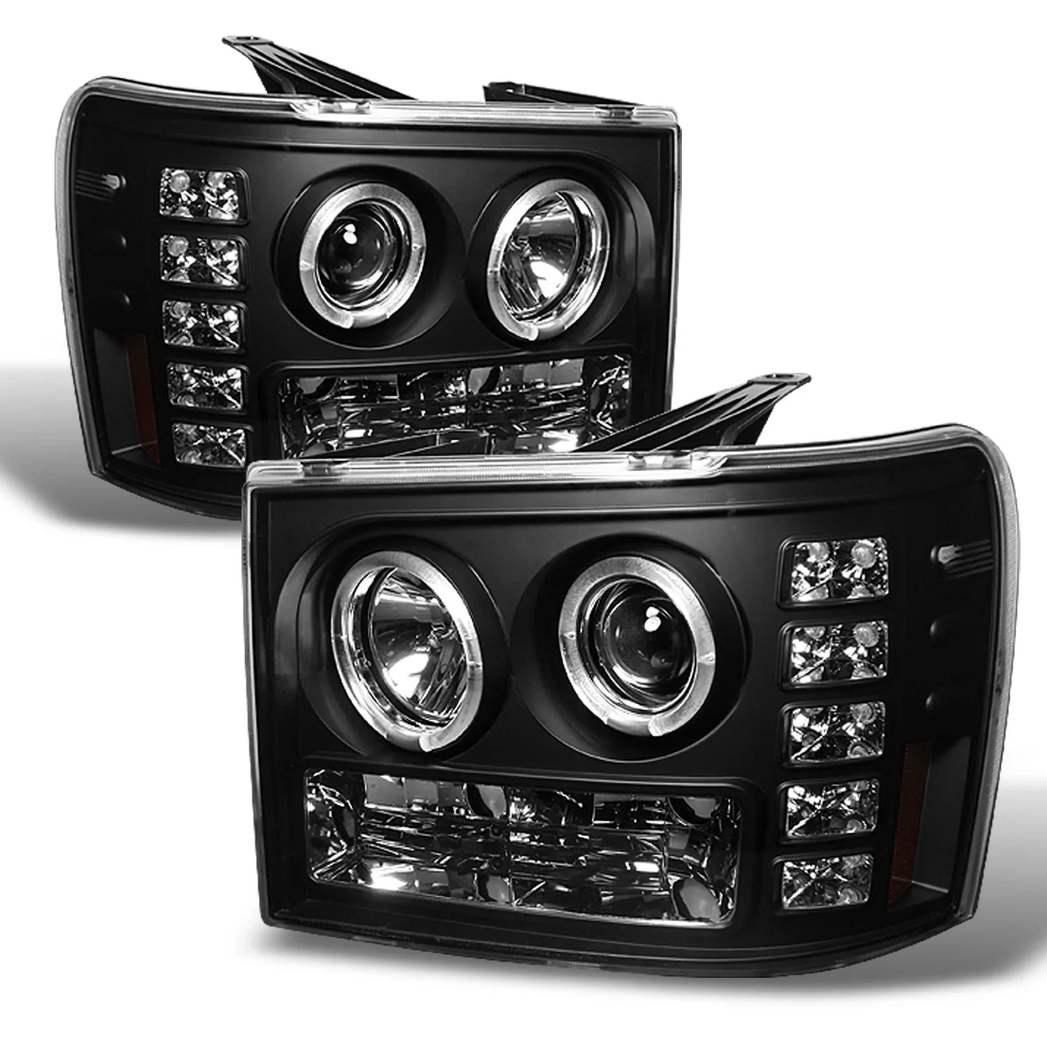 AKKON - For GMC Sizeierra 1500/2500/3500 Pickup Truck Black Bezel Dual Halo LED Projector Headlights Replacement