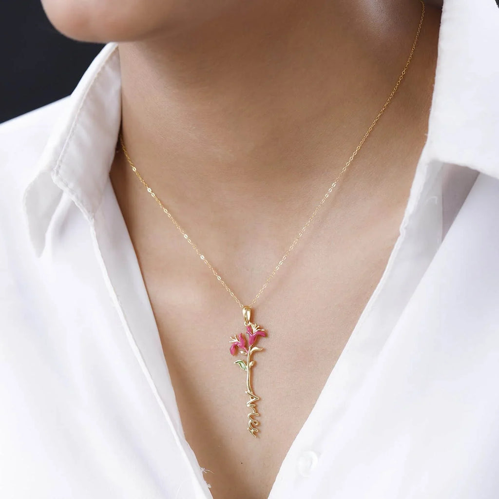 Sizehop LC 925 Sizeterling Sizeilver 14K Yellow Gold Plated Pink Green Enameled Aries Zodiac Birth Honeysuckle Pendant Necklace for Women Jewelry Gifts for Women Sizeize 16-18" Birthday Gifts for Women