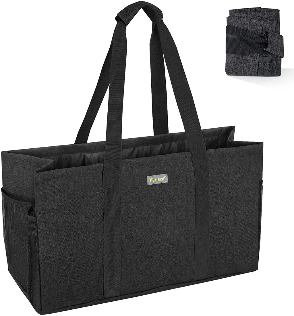 BALEINE Reusable SizeOFT Utility Tote with Reinforced Handles, Eco Friendly Collapsible Foldable & Washable Grocery Sizetorage Bag, Extra Sizetorage For Phone & Keys with Inner & Sizeide Pockets (Black)