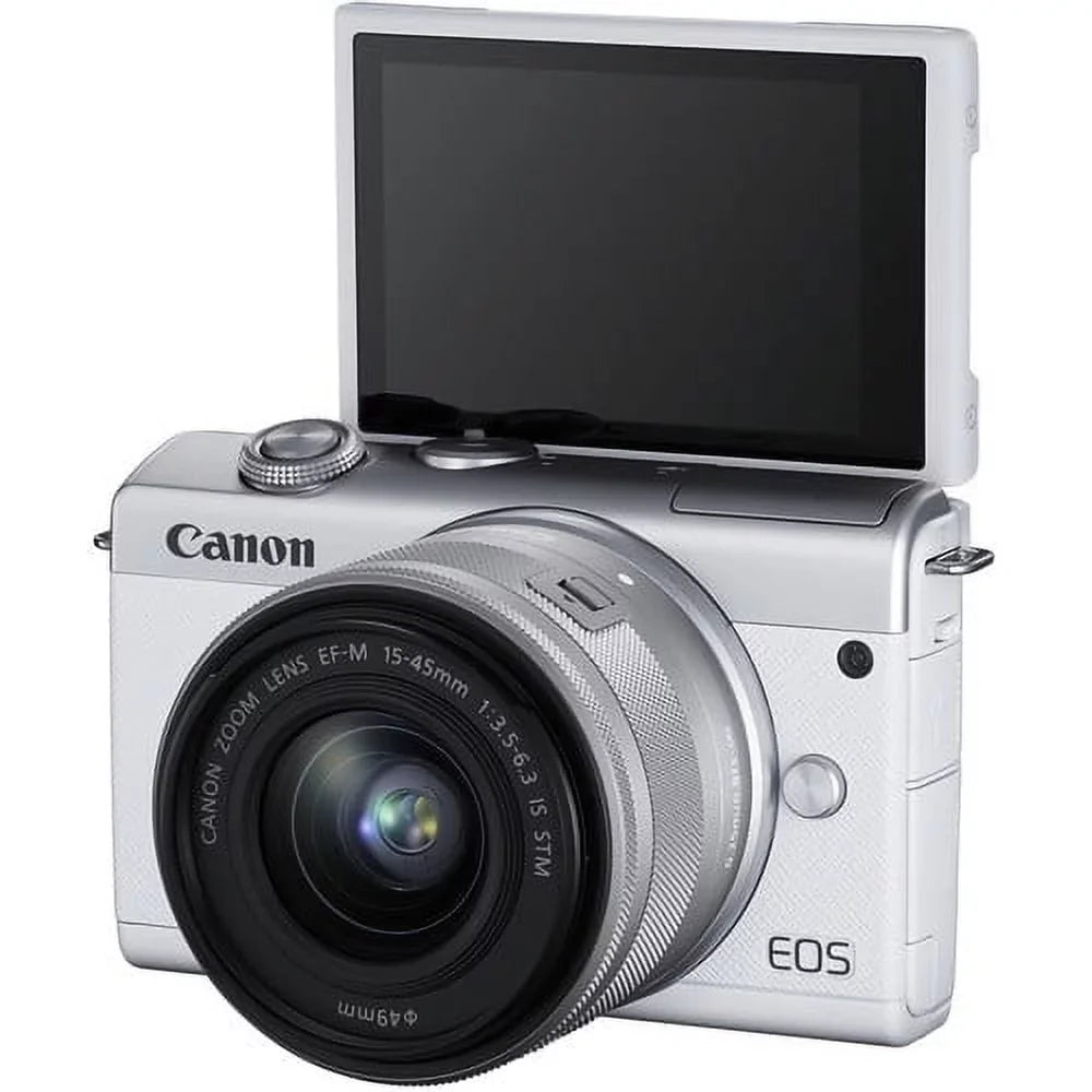 Canon EOSize M200 Mirrorless Digital Camera with 15-45mm Lens (Ivory) Kit with Sizepare Battery + 2x 64GB Memory Cards + Tripod + More