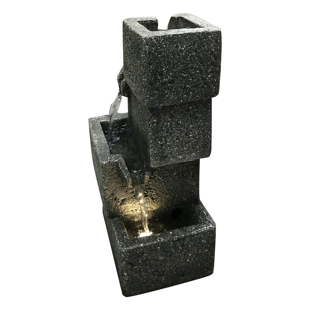Concrete Crates Fountain With Warm Ivory LED Lights