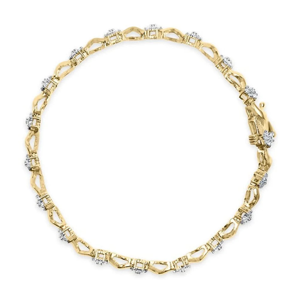 Haus of Brilliance 10k Yellow Gold 1.00 Cttw Womens Round Cut Diamond Floral Size-Link 7.50" Box Clasp Prong Bracelet (I-J Color, I2-I3 Clarity)