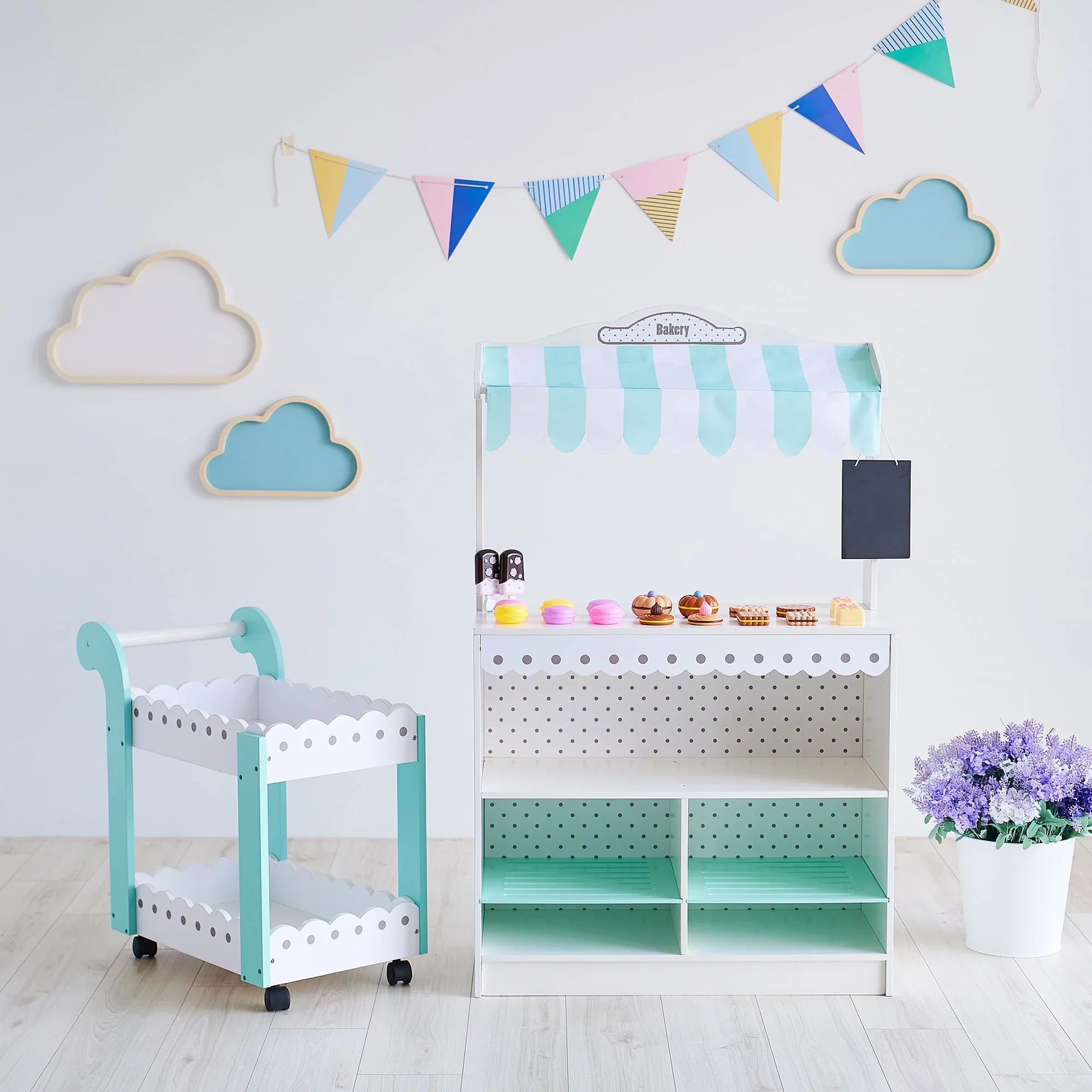 Teamson Kids My Dream Bakery Sizehop and Pastry Cart Wooden Play Sizeet