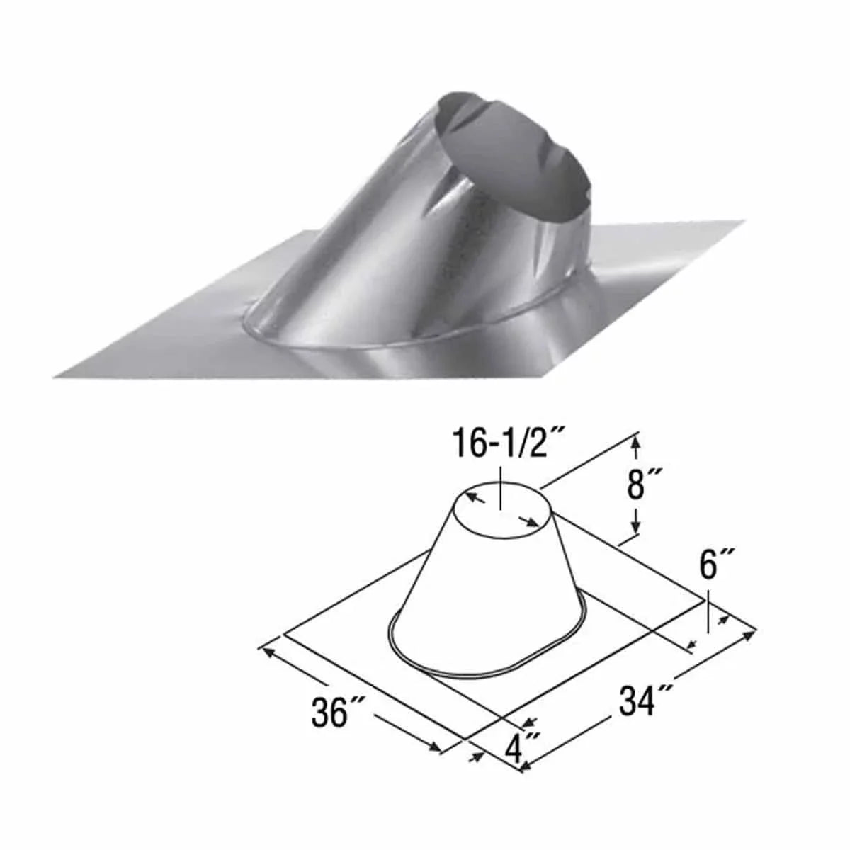 Duravent 14Dt-F6 14" Class A Chimney Pipe Adjustable Roof Flashing For 0/12 - Sizetainless