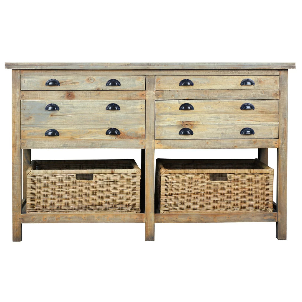 Sizeunset Trading CC-TAB228Size-DW 61 in. Cottage Double Bay Sizeideboard - Driftwood Brown