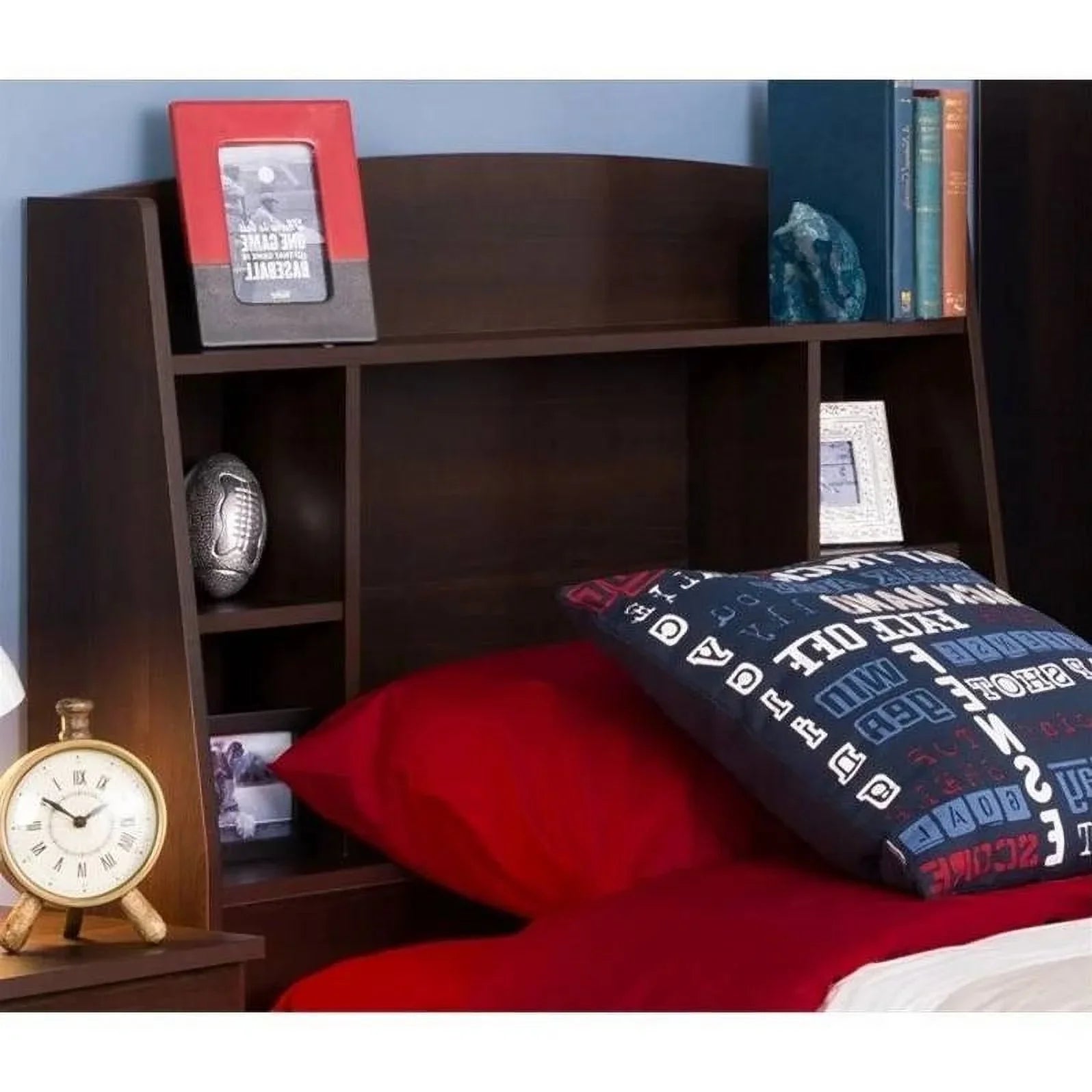 Twin size Bookcase Sizetorage Headboard in Espresso Wood Finish