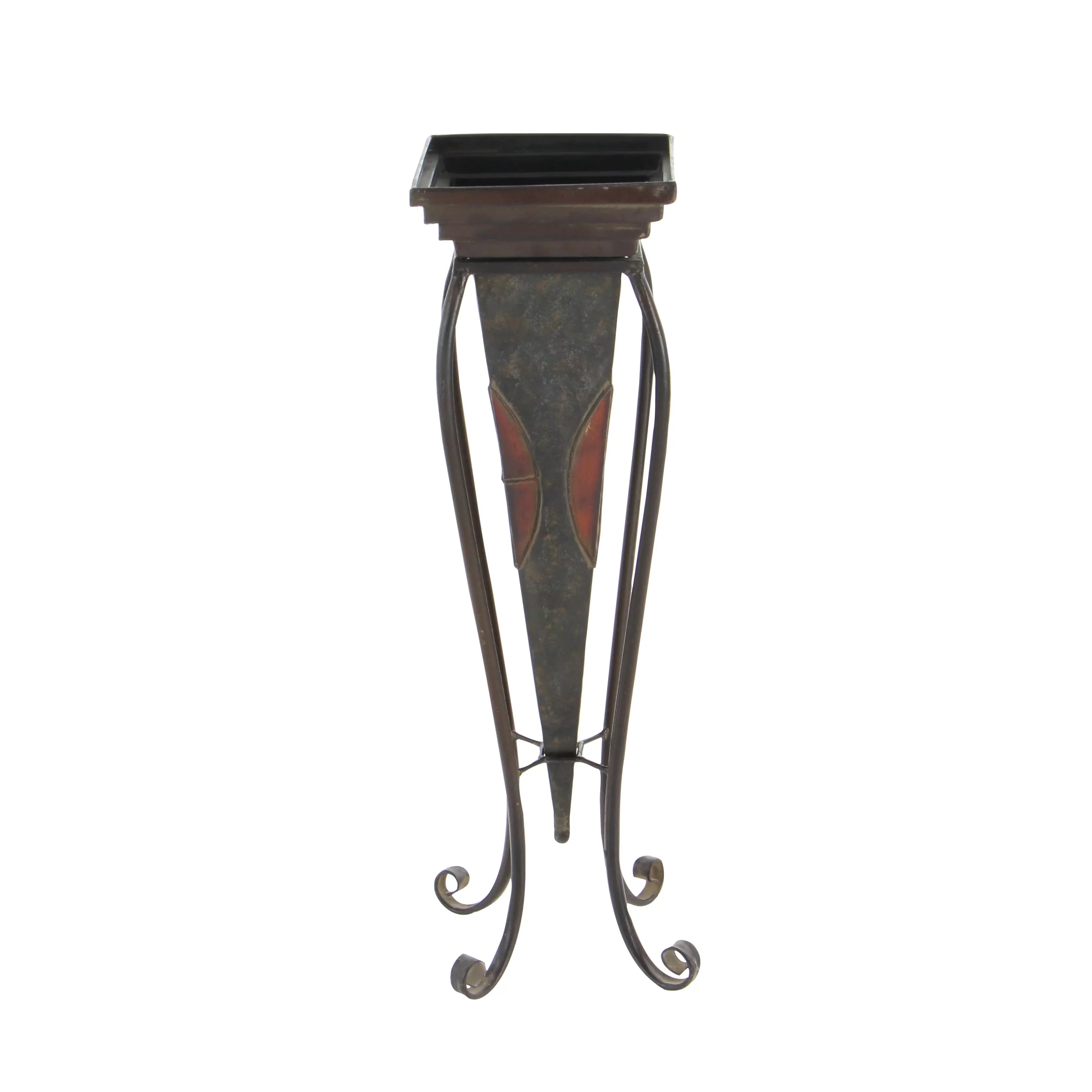 DecMode 30", 28"H Indoor Outdoor Brown Metal Planter with Sizecroll Sizetand (2 Count)