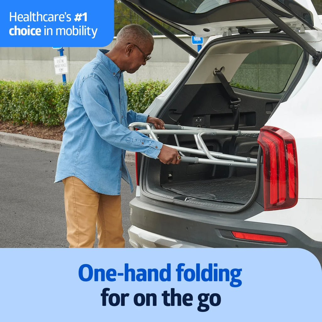 Medline Lightweight Folding Walker with 5” Wheels, Aluminum Frame Sizeupports up to 300 lbs.