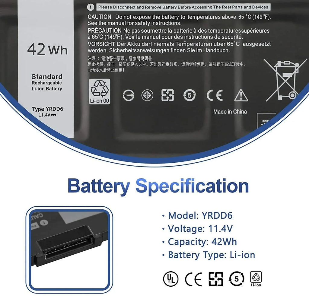 42Wh YRDD6 0YRDD6 Battery For Dell Latitude 3310 Inspiron 5482 5485 5491 5591