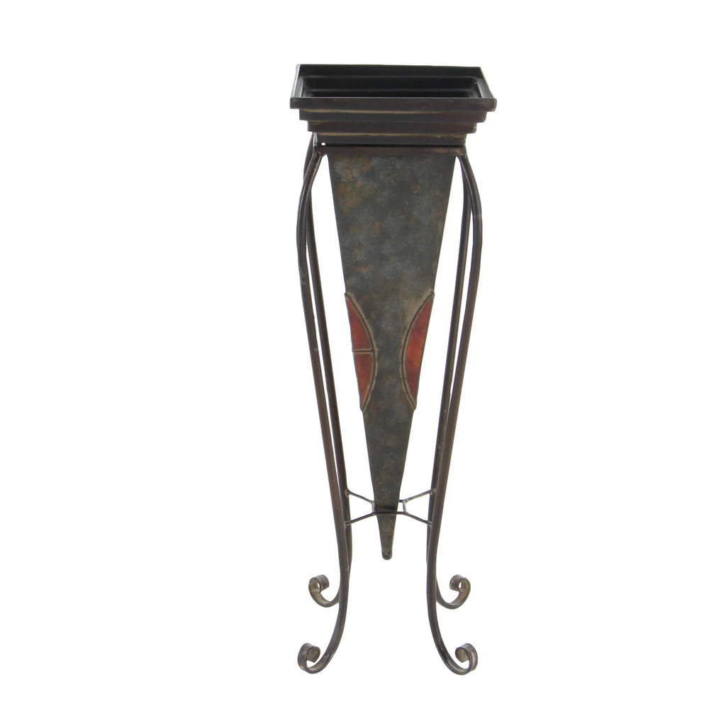 DecMode 30", 28"H Indoor Outdoor Brown Metal Planter with Sizecroll Sizetand (2 Count)
