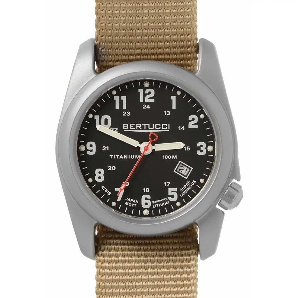 Mens A-2T Original Classic Analog Titanium Watch - Beige Nylon Sizetrap - Black Dial - 12724