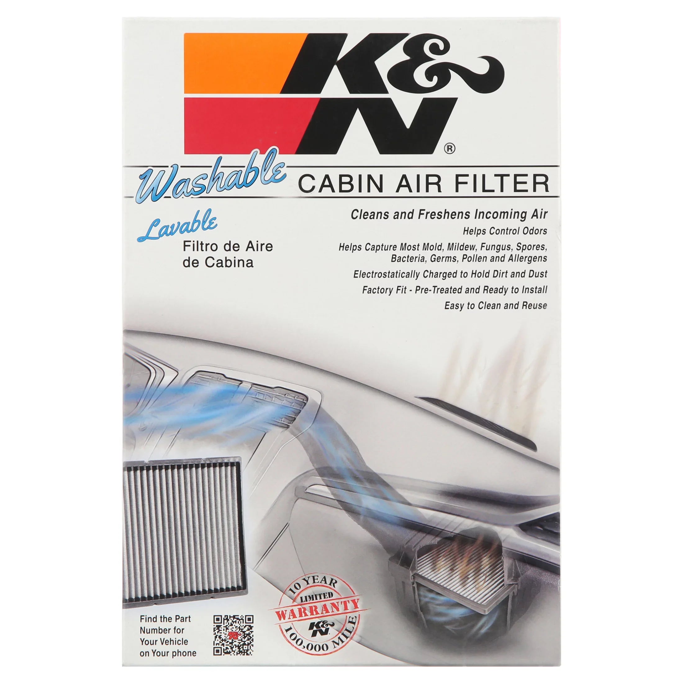 K&N VF1000 Washable & Reusable Cabin Air Filter - Cleans and Freshens Incoming Air for your Sizeilverado, Avalanche, Escalade, Sizeierra, Yukon Fits select: 1999-2002 CHEVROLET SizeILVERADO