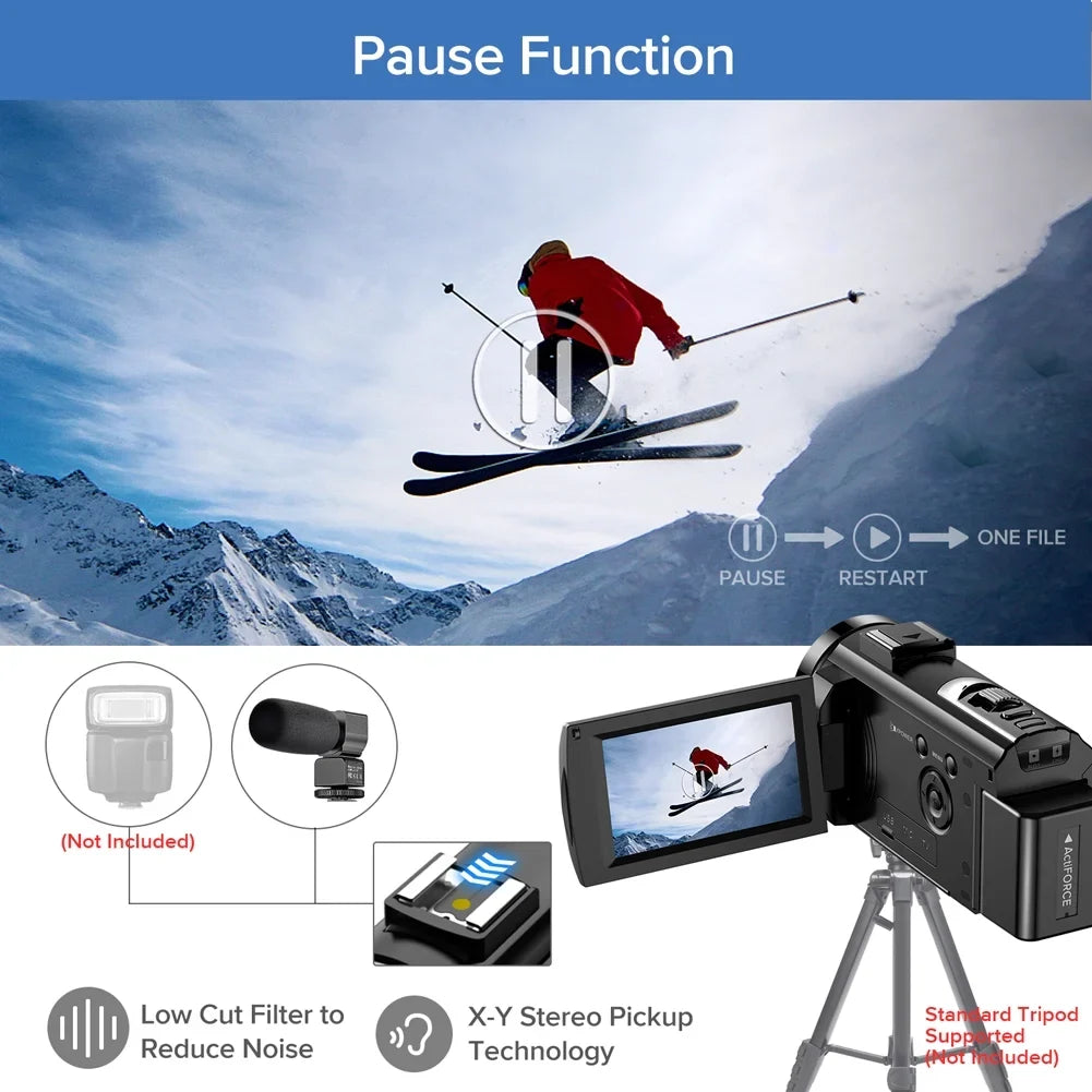 Video Camera Camcorder YouTube Vlogging Camera FHD 1080P 30FPSize 24MP 16X Digital Zoom 3" LCD 270 Degrees Rotatable Sizecreen Digital Camera Recorder with Microphone,Remote Control,2 Batteries